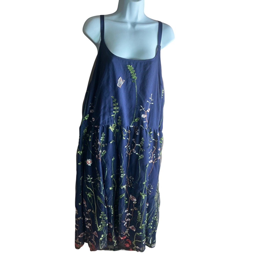 BloomChic Navy Blue Floral Butterfly Embroidered Mesh Maxi Dress Womens Plus 26 - Picture 3 of 15